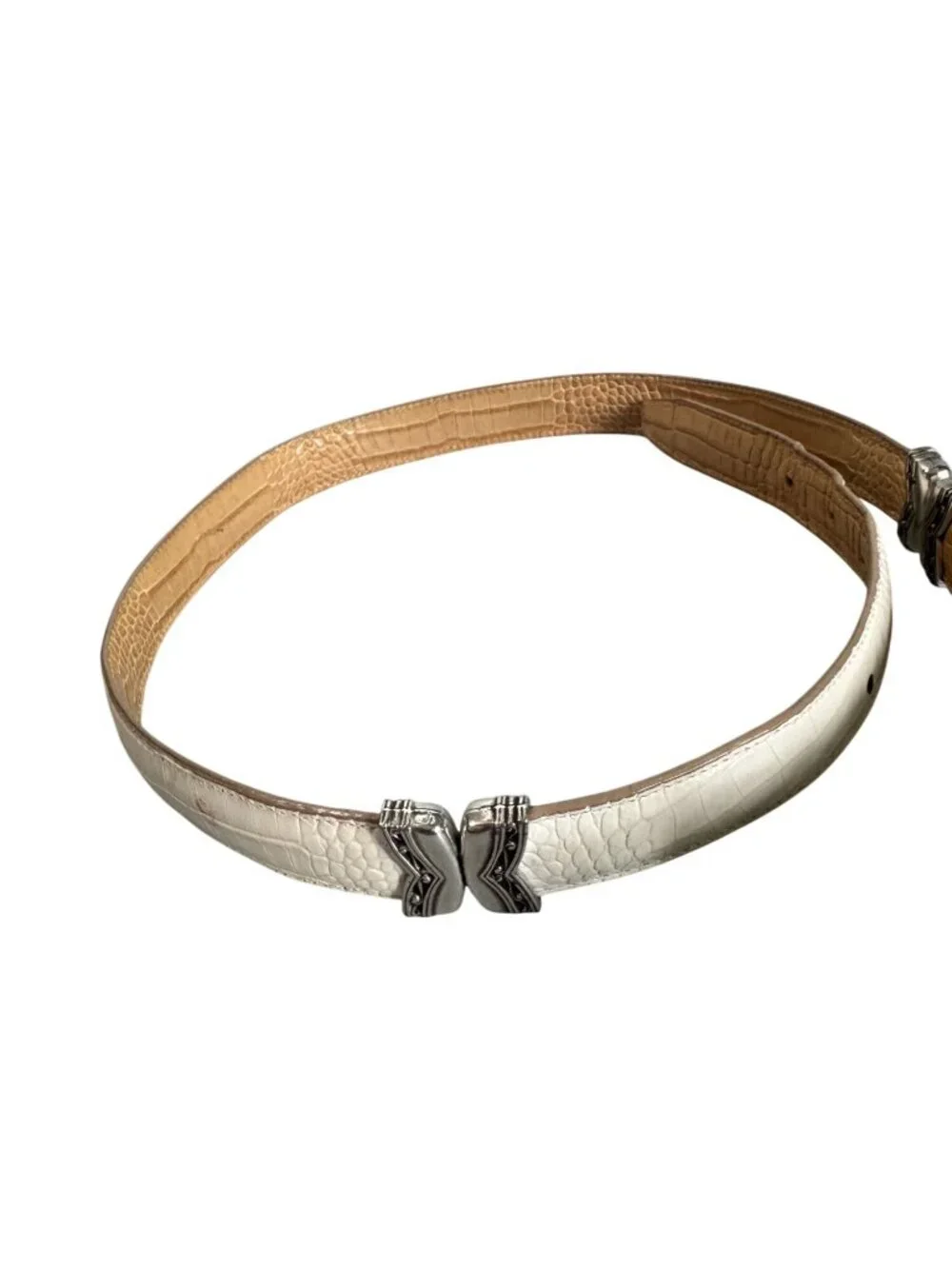 Brighton B2701 Reversible White Croc Embossed Leather Belt Silver Hardware L 34 - Picture 5 of 7
